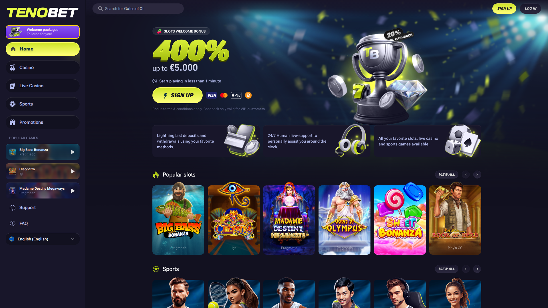 Tenobet Casino screenshot
